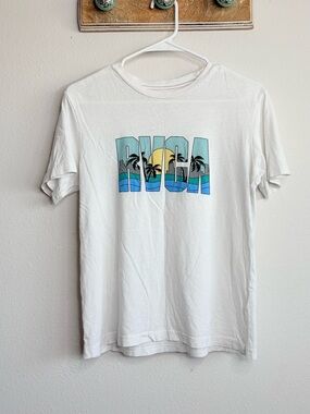 RVCA White Short-Sleeve Tee with Blue and Yellow Coastal Graphic
